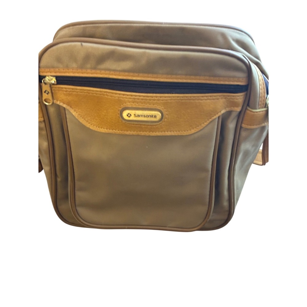 Samsonite Vintage Crossbody Bag Tan Brown Nylon Travel Messenger Shoulder Bag